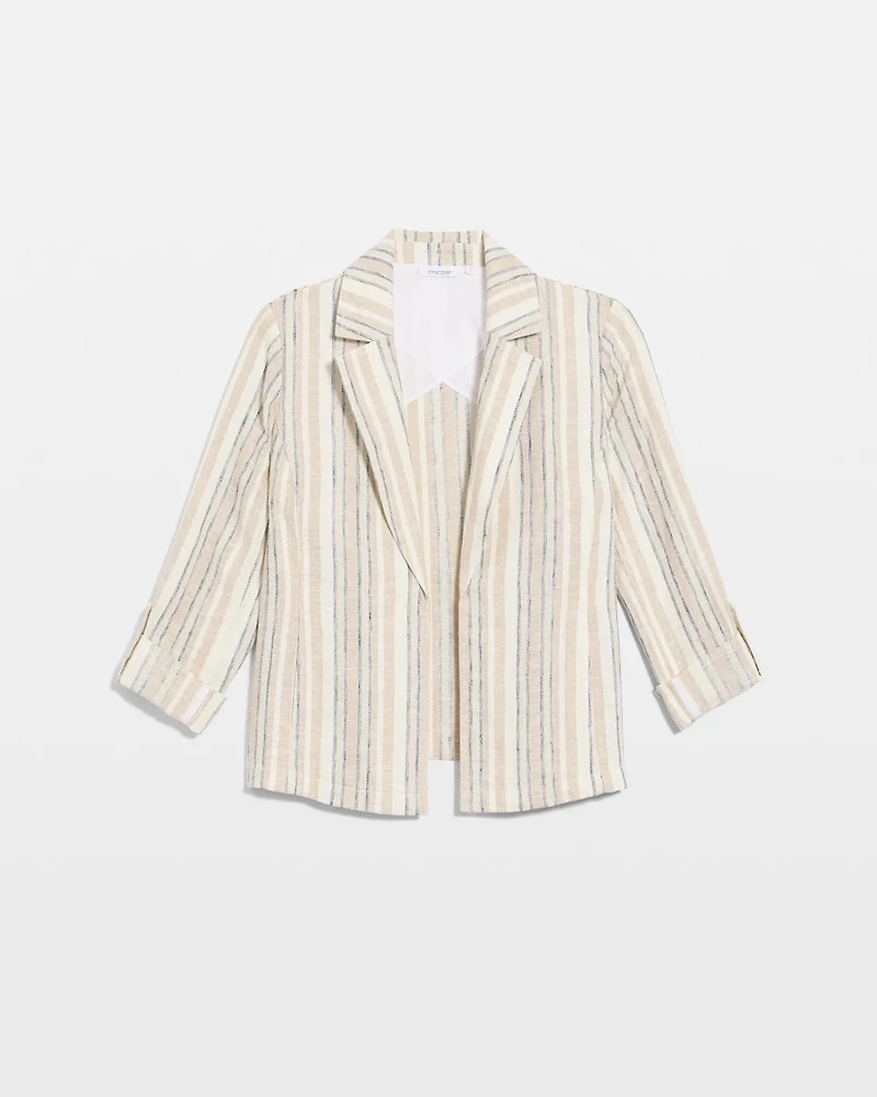 Striped Linen Roll Sleeve Blazer