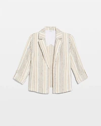 Striped Linen Roll Sleeve Blazer