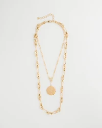 Sea Foam Medallion Double-Strand Pendant Necklace