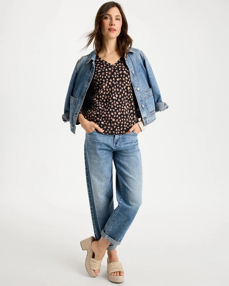 Cotton Stretch 3/4 Sleeve Polka Dot Tee