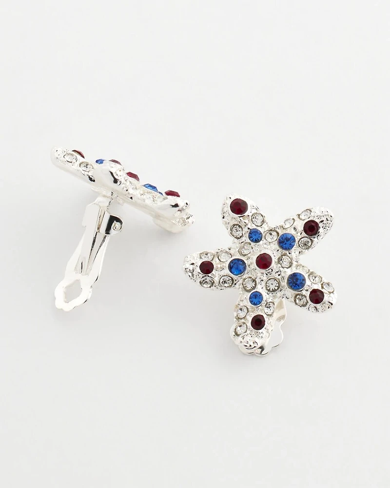 Red White & Blue Starfish Clip-On Earrings