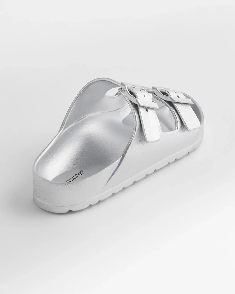 Metallic Double Buckle Pool Slides