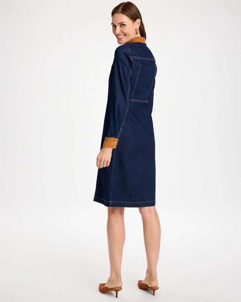 Denim Faux Suede Detail Dress