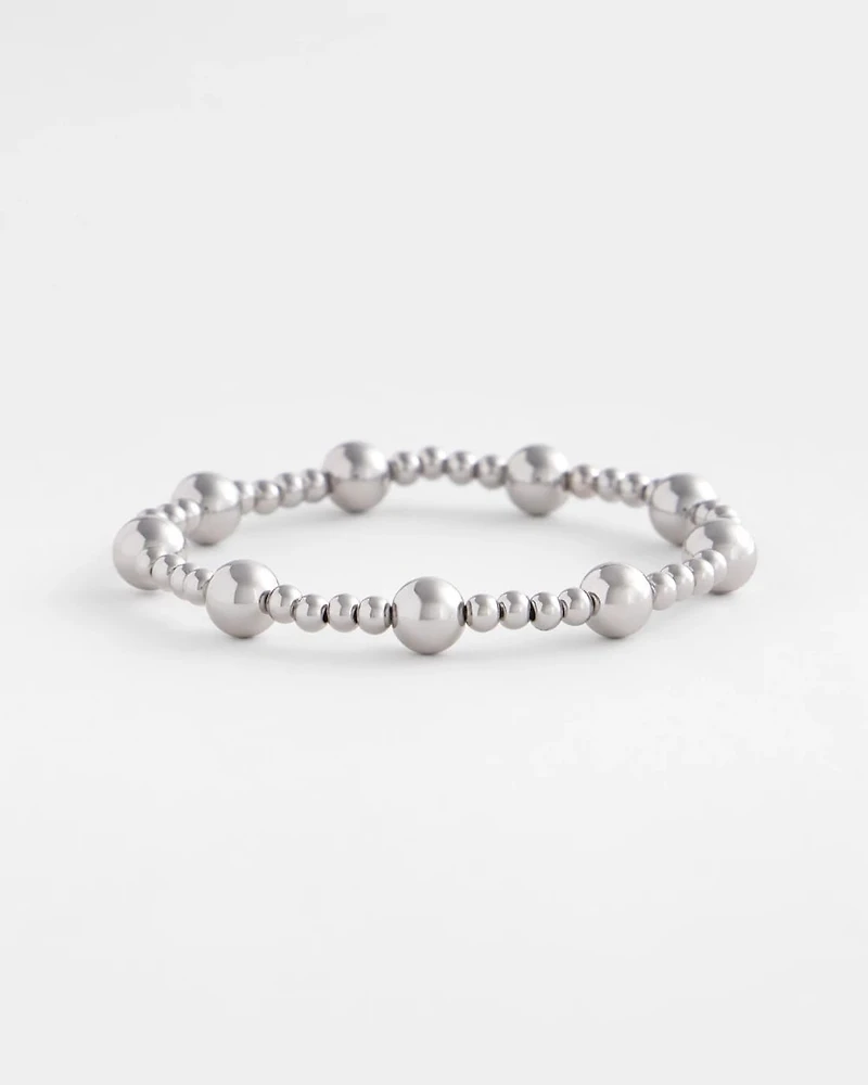 Silver-tone Medium Bead Stretch Bracelet