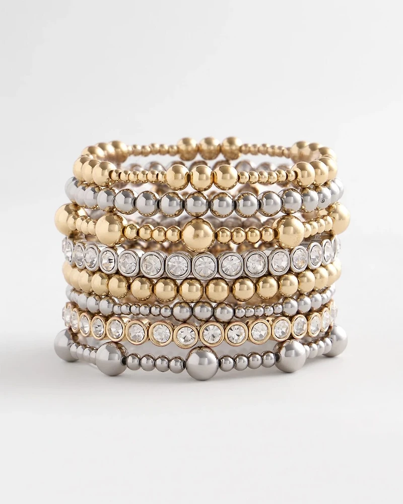 Silver-tone Small Bead Stretch Bracelet