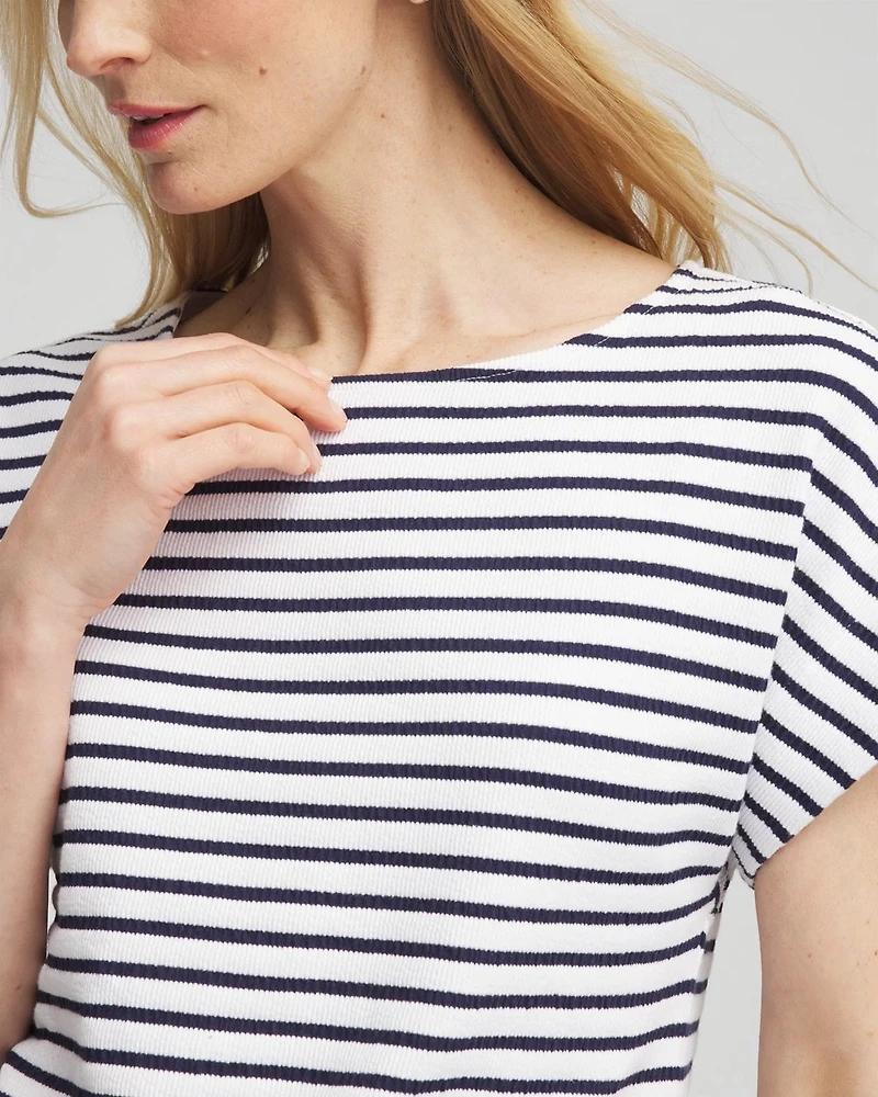 Striped Modern Cap Sleeve Textured Tee