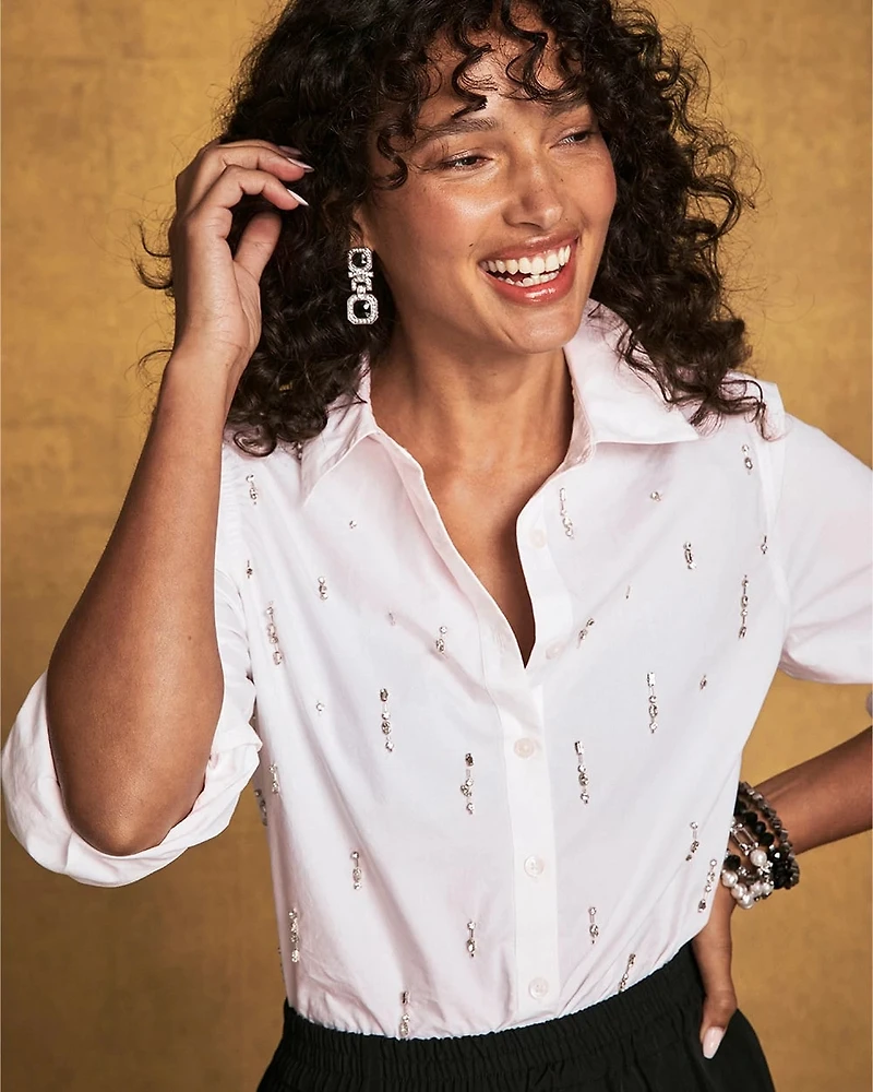 Jeweled Poplin Shirt