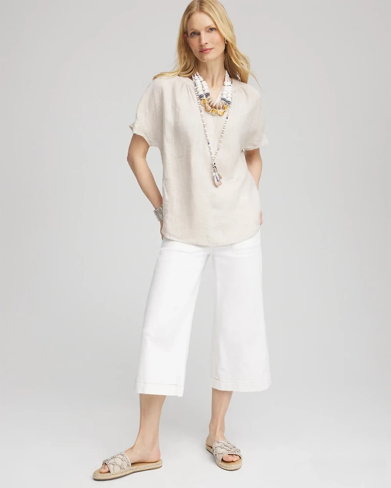 Linen Flutter-Sleeve Popover Top