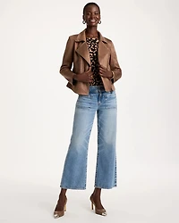 Double-Knit Suede Moto Jacket