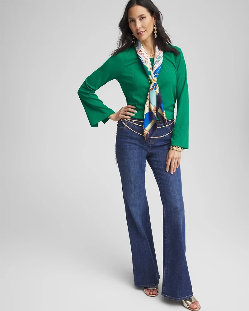 Ribbed Ruched-Neck Top