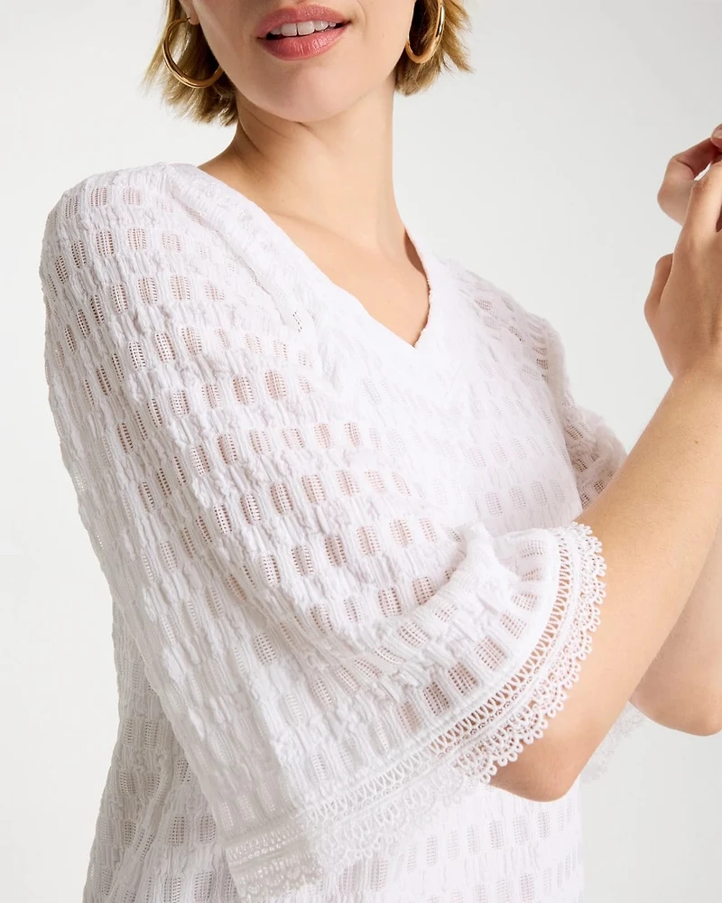 Crinkle Lace Knit Raglan Tee
