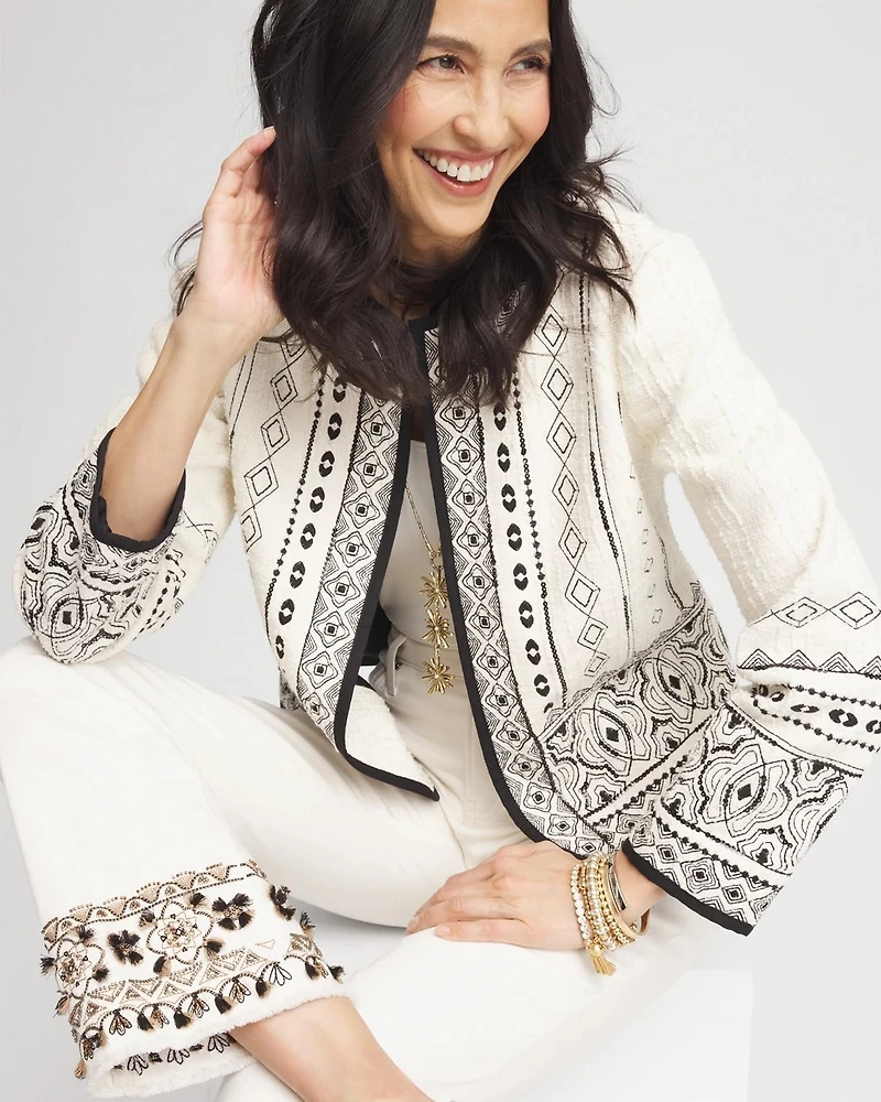 Embroidered Jacquard Tweed Jacket