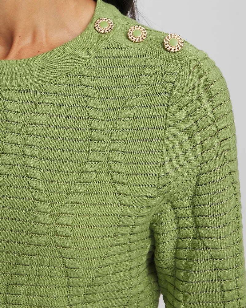 Button Shoulder Crewneck Pullover