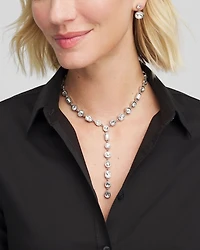 Bezel Set Silvertone Y-Necklace