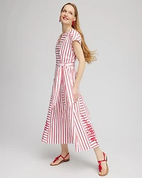 Embroidered Godet Striped Maxi Dress