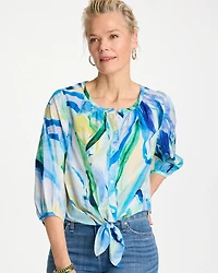 Printed Oversized Tie-Front Top