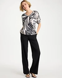 Tropical Nights Linen Ruched V-Neck Tee