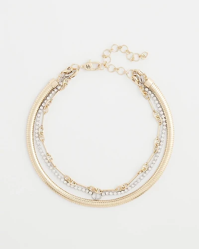 Mixed Metal Link Triple-Strand Necklace