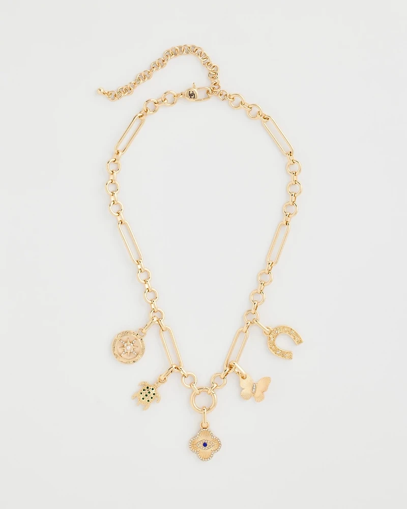 Shiny Goldtone Novelty Charm Necklace