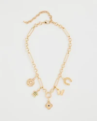 Shiny Goldtone Novelty Charm Necklace