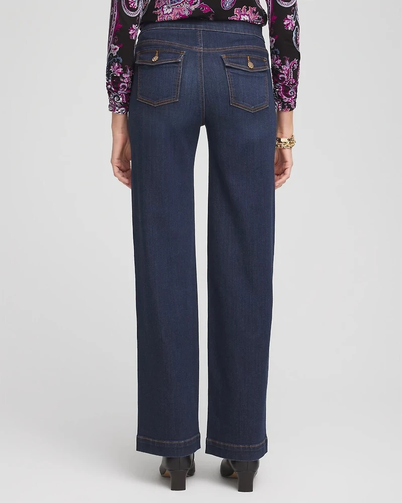 Embellished Wide Leg Pull On Jeans