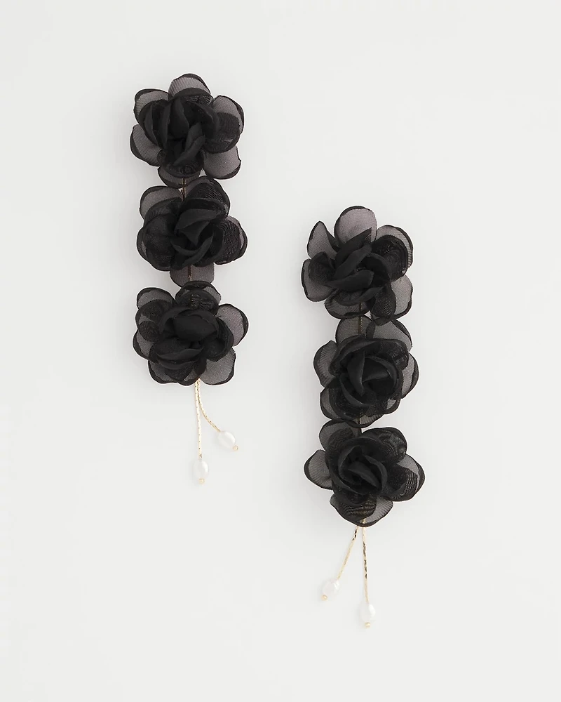 Black Floral Linear Drop Earrings