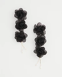 Black Floral Linear Drop Earrings