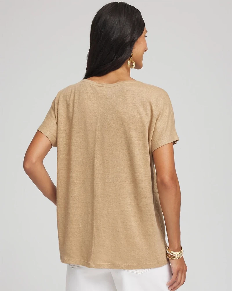 Geo Embroidered Linen Tee