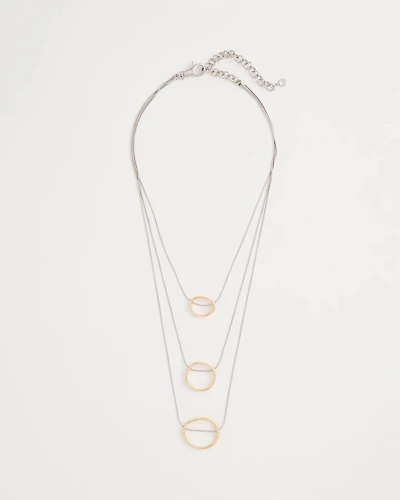 Mixed Metal Triple Circle Pendant Necklace