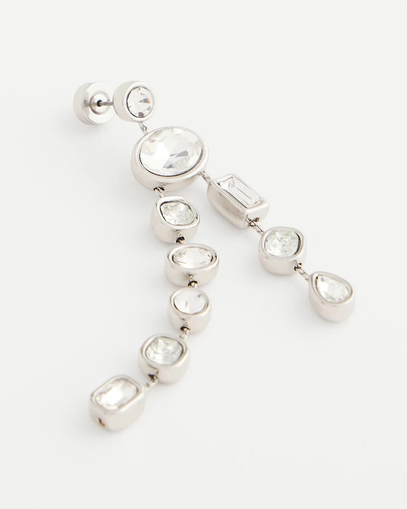 Bezel Set Linear Silvertone Earrings