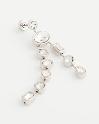 Bezel Set Linear Silvertone Earrings