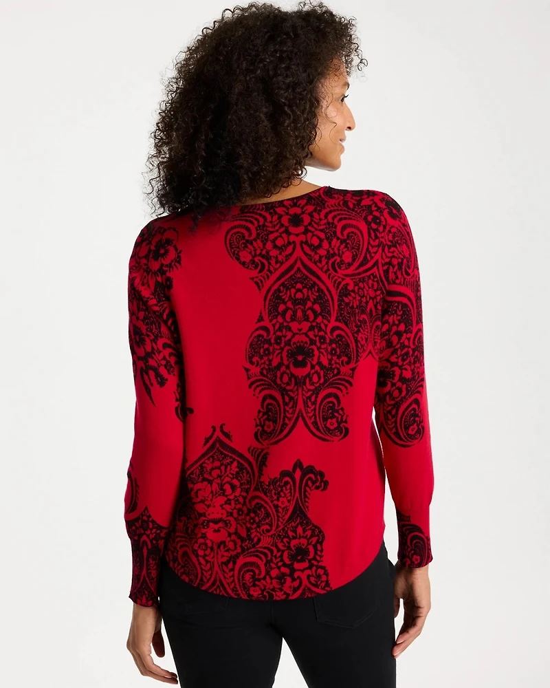 Ella V-Neck Printed Pullover Sweater