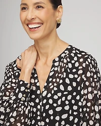 Metallic Clip Dot Pintuck Sleeve Blouse