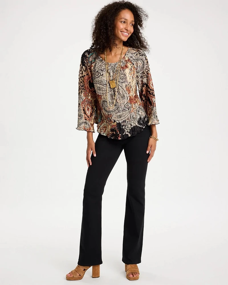 Printed Pleated Flare Sleeve Top