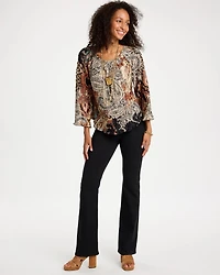 Printed Pleated Flare Sleeve Top