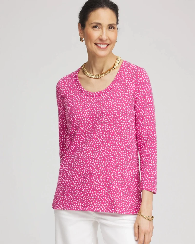 Slub Cheetah-Print 3/4 Sleeve Tee
