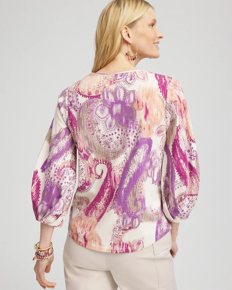Paisley V-Neck Tuck-Sleeve Tee