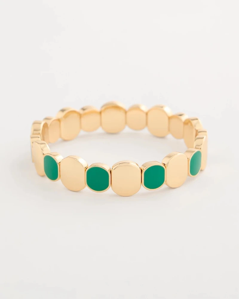 Green Goldtone Glam Stretch Bracelet