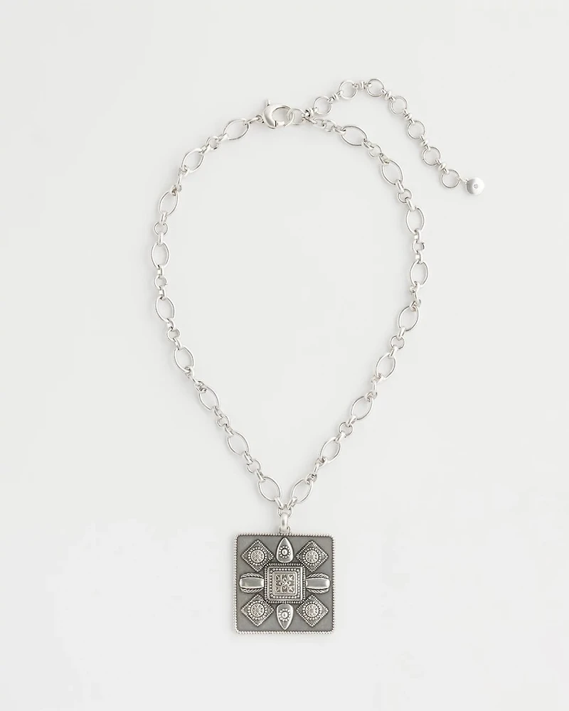 Silver Tone Square Pendant Necklace