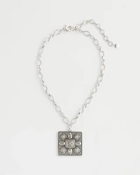 Silver Tone Square Pendant Necklace