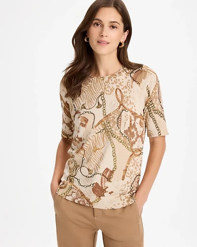 Ella Printed Short-Sleeve Sweater
