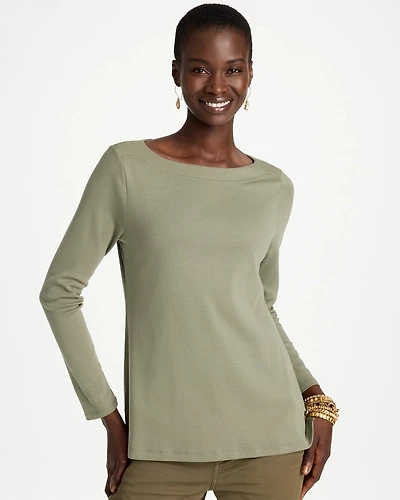Stretch Cotton Boatneck Tee