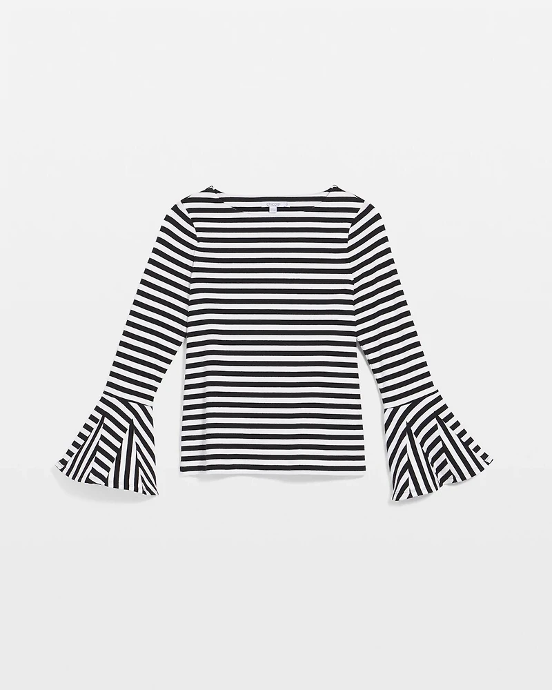 Ribbed Godet Flutter-Sleeve Top