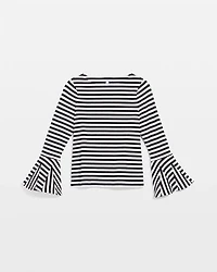 Ribbed Godet Flutter-Sleeve Top