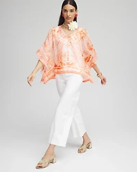 Sheer V-Neck Print Poncho