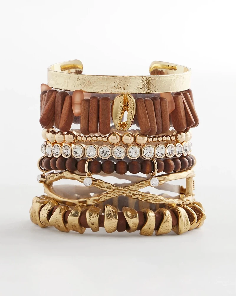 Walnut-Wood-Motif Goldtone Beaded Bracelet
