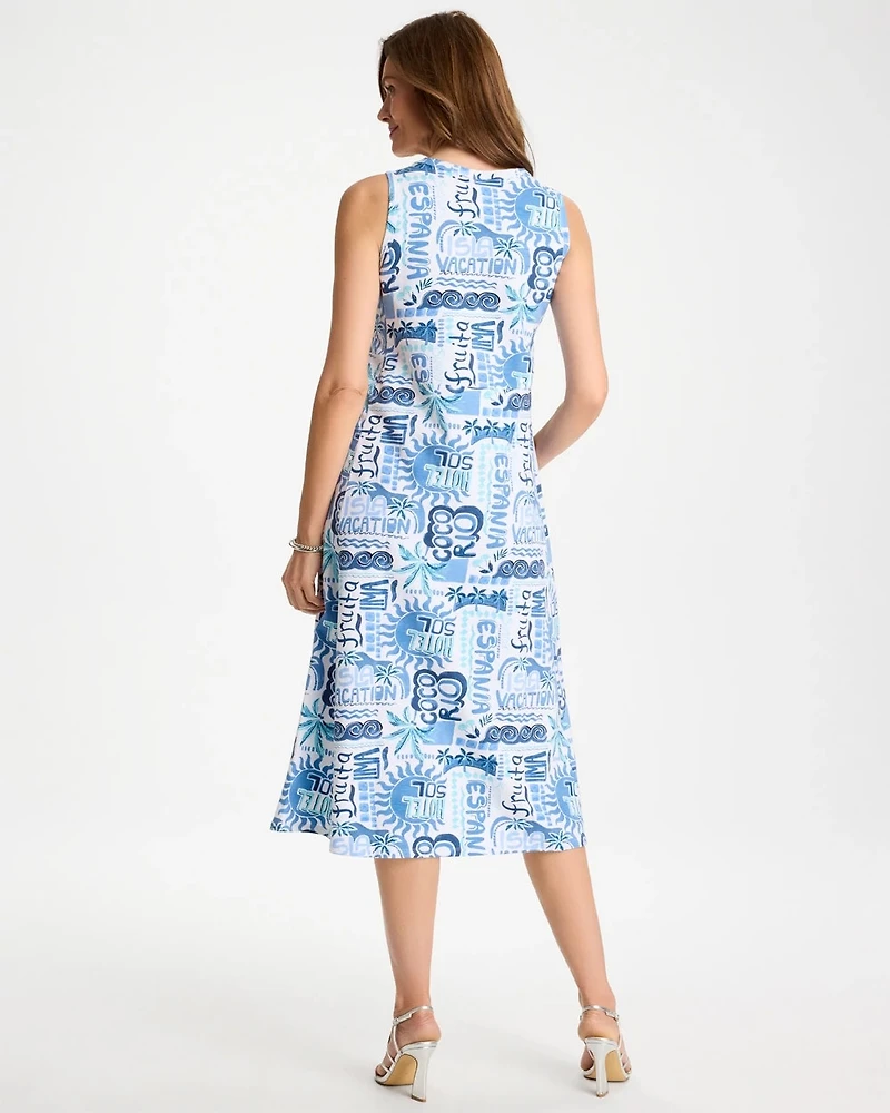 Soft-Stretch Sleeveless Tropical Dress