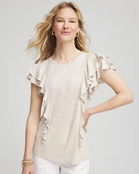 Embroidered Flutter-Sleeve Tee