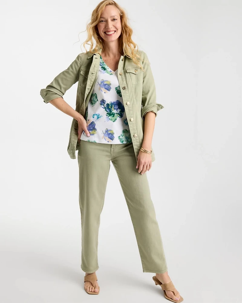 Printed Cotton Slub V-Neck Tee