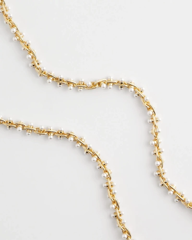 Faux Pearl Single-Strand Link Chain Necklace